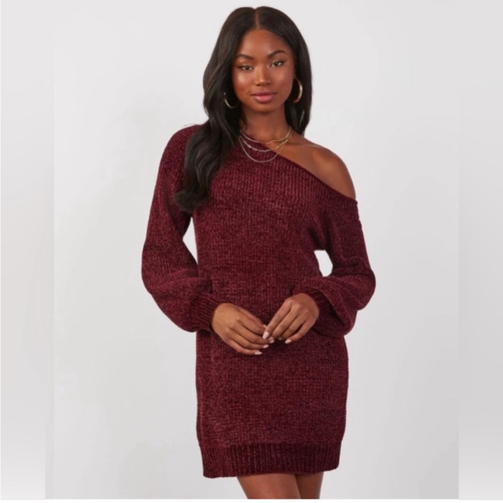 VICI Burgundy Off the Shoulder Sweater Dress XS NEW